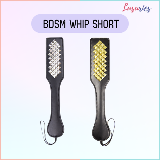 LUSURIES - Adult Sex Toy - BDSM Whip Short - Luxury Gold /  Silver Black Leather Spanking Paddle with Stud