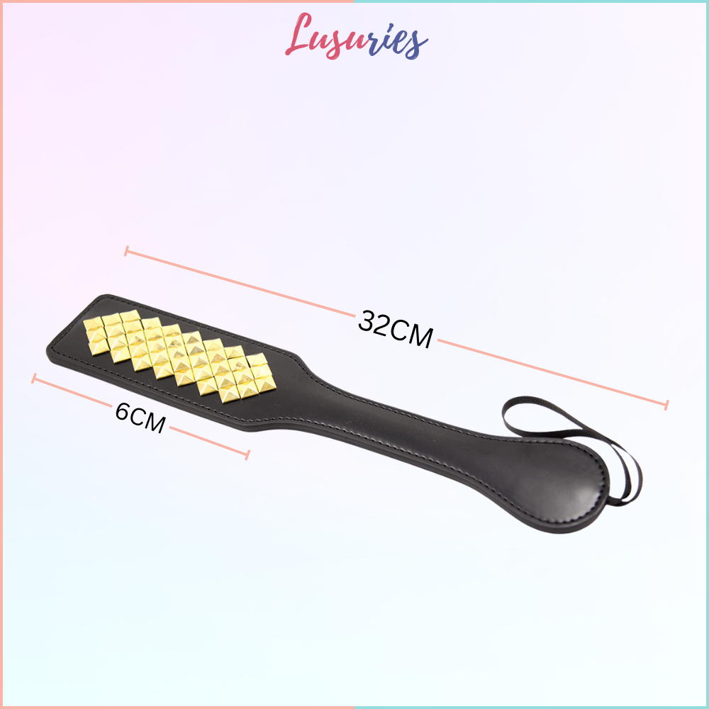 LUSURIES - Adult Sex Toy - BDSM Whip Short - Luxury Gold /  Silver Black Leather Spanking Paddle with Stud