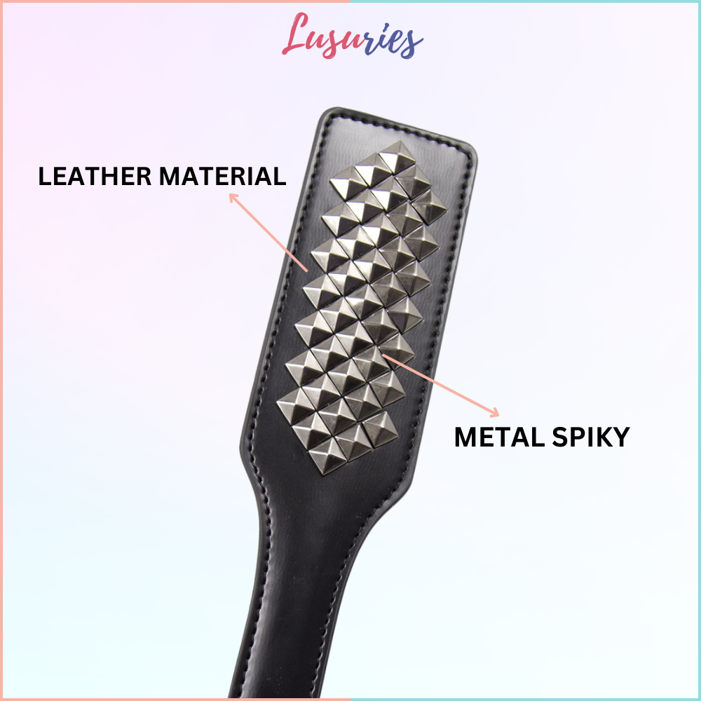 LUSURIES - Adult Sex Toy - BDSM Whip Short - Luxury Gold /  Silver Black Leather Spanking Paddle with Stud