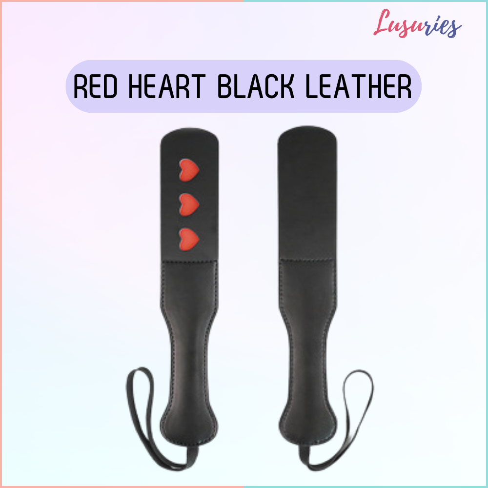 LUSURIES - Adult Sex Toy - BDSM Whip Short - Red Heart Black Leather