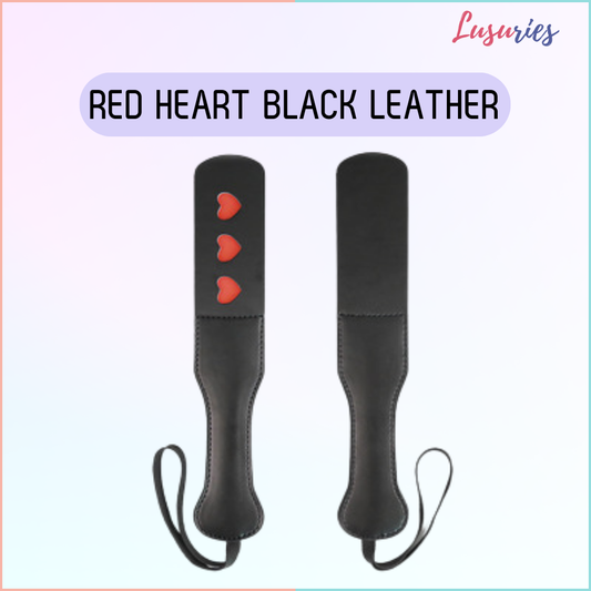 LUSURIES - Adult Sex Toy - BDSM Whip Short - Red Heart Black Leather