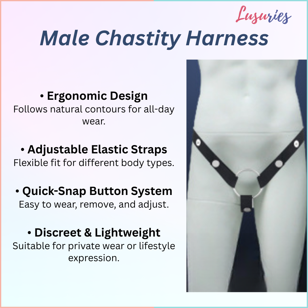Lusuries - BDSM Cock Ring - 3-Way Support Strap Male Chastity Cage Lock with Elastic Anti-Sagging Adult Sex Toy Accessory