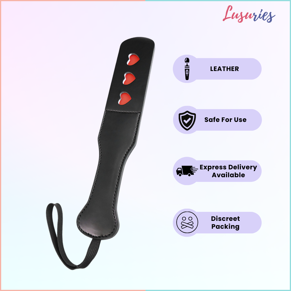 LUSURIES - Adult Sex Toy - BDSM Whip Short - Red Heart Black Leather