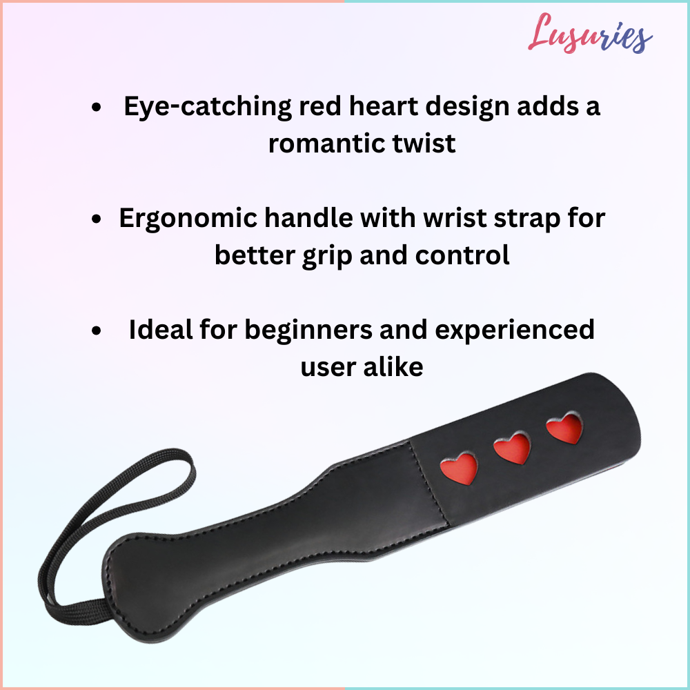 LUSURIES - Adult Sex Toy - BDSM Whip Short - Red Heart Black Leather