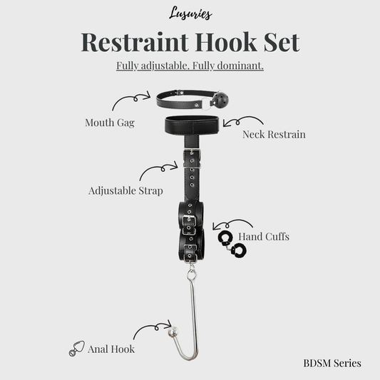Lusuries Elite Restraint Hook Set – Complete 5-in-1 Dominance Kit with Mouth Gag & Hand Cuffs