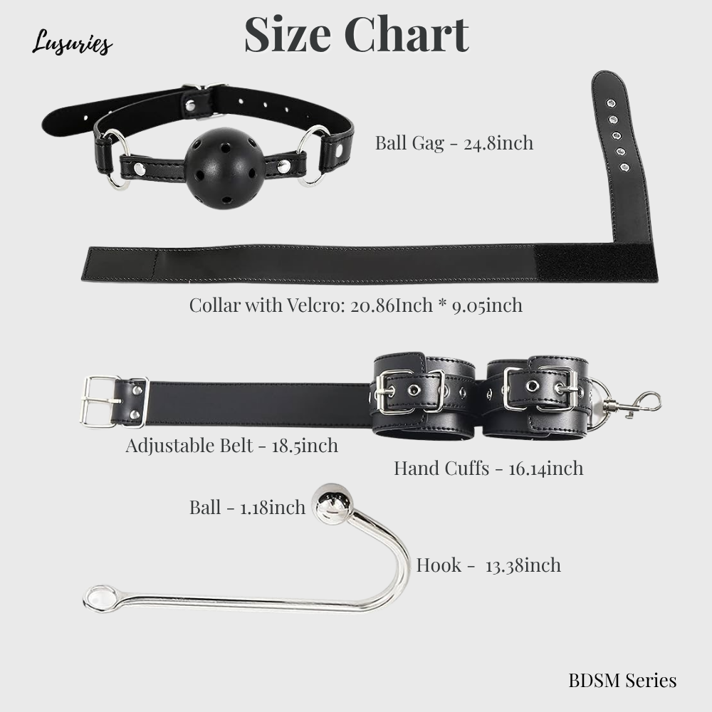 Lusuries Elite Restraint Hook Set – Complete 5-in-1 Dominance Kit with Mouth Gag & Hand Cuffs