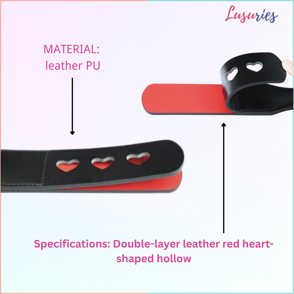 LUSURIES - Adult Sex Toy - BDSM Whip Short - Red Heart Black Leather