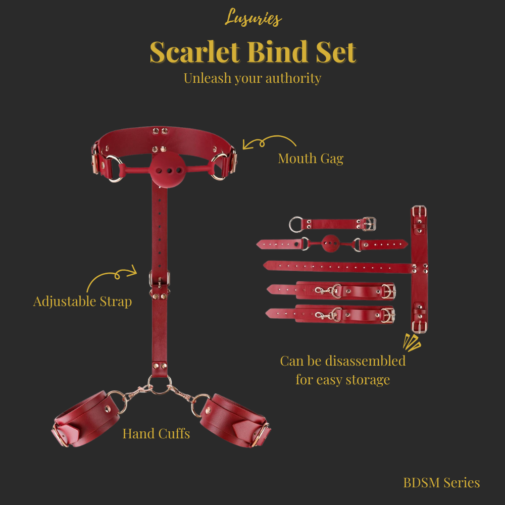 Lusuries Scarlet Bind Set – Premium BDSM Collar, Cuffs & Gag Set (4-Piece)