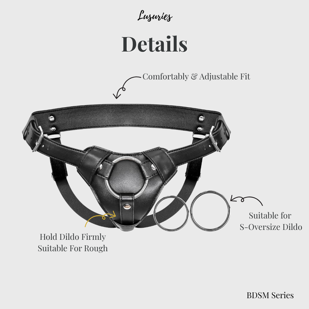 Lusuries Premium Adjustable Leather Strap-On Harness with Interchangeable O-Rings – BDSM Series