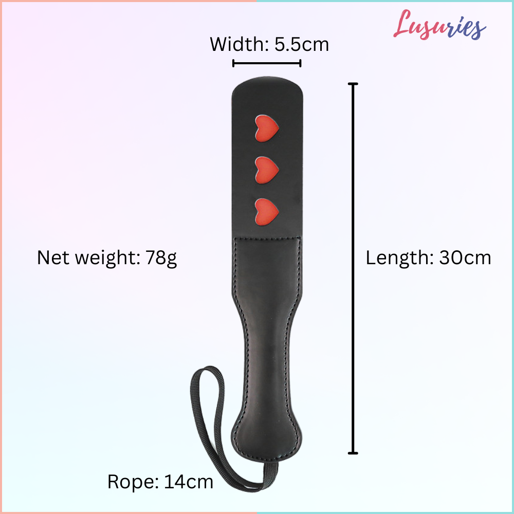 LUSURIES - Adult Sex Toy - BDSM Whip Short - Red Heart Black Leather