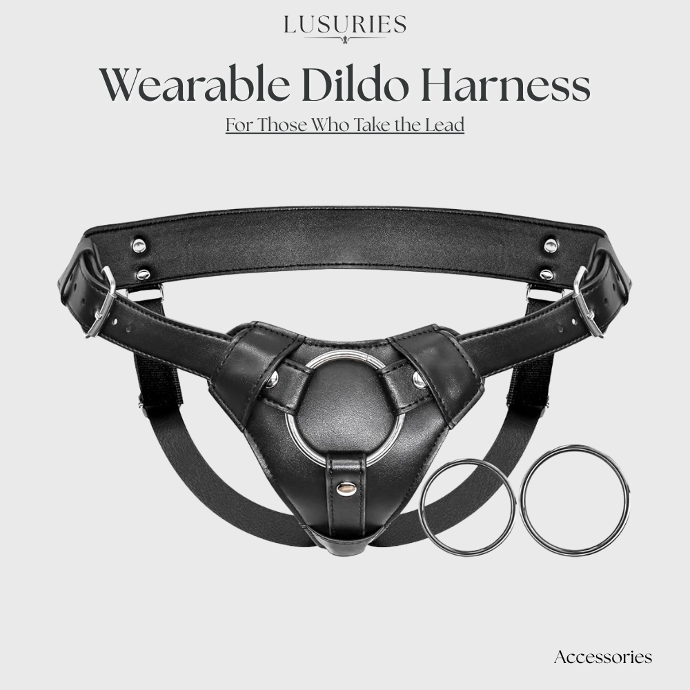 LUSURIES | Accessories | Premium Adjustable Leather Strap-On Harness with Interchangeable O-Rings