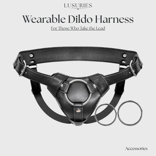LUSURIES | Accessories | Premium Adjustable Leather Strap-On Harness with Interchangeable O-Rings