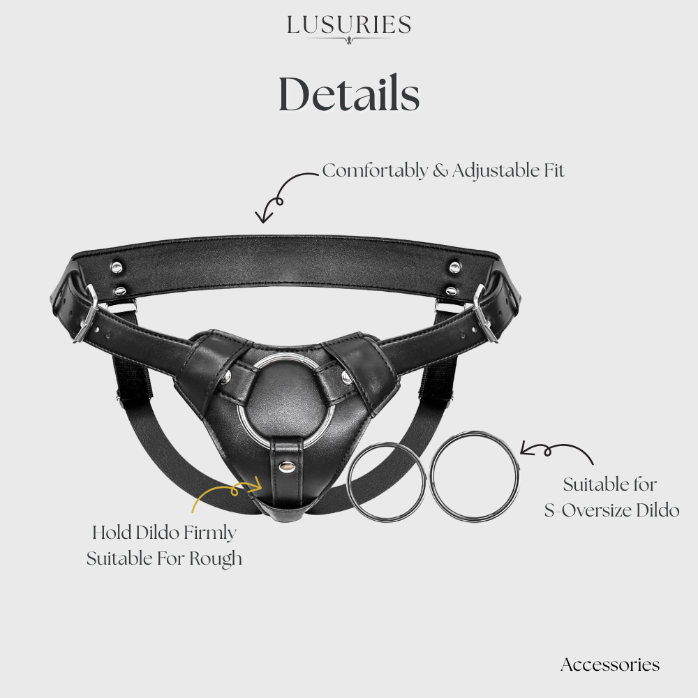 LUSURIES | Accessories | Premium Adjustable Leather Strap-On Harness with Interchangeable O-Rings