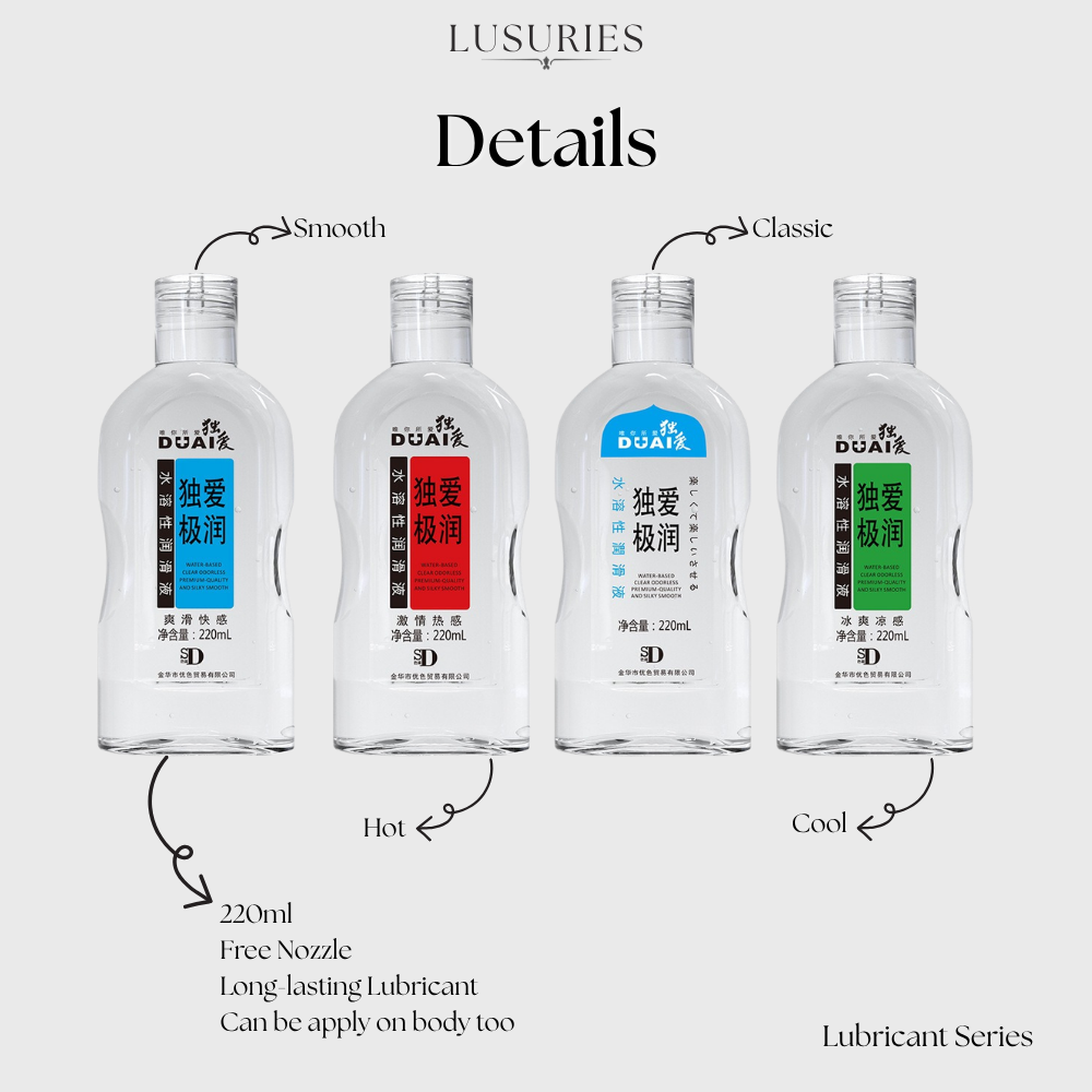 Lusuries | Lubricant Series | FREE Nozzle 220ML Water Based Sex Lube for Men Women Couples Anal Toy Safe Formula