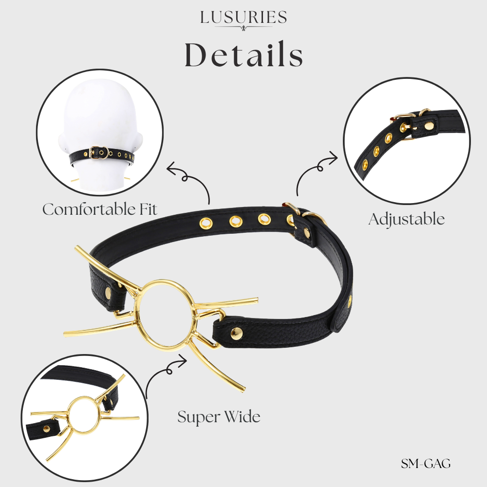 LUSURIES | Mouth Gag | Gold Adjustable Mouth Gag - BDSM Roleplay