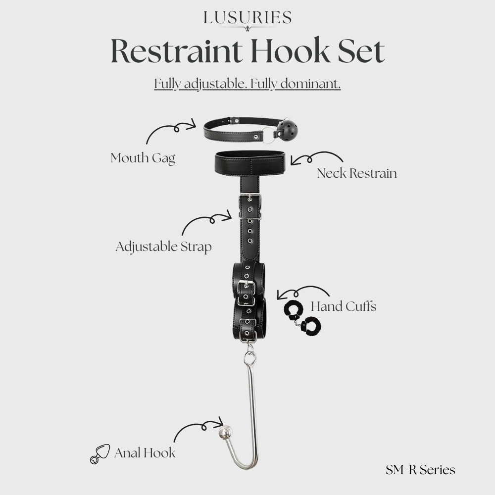 Lusuries | BDSM Restrain Series |  Elite Restraint Hook Set – Complete 5-in-1 Dominance Kit with Mouth Gag & Hand Cuffs