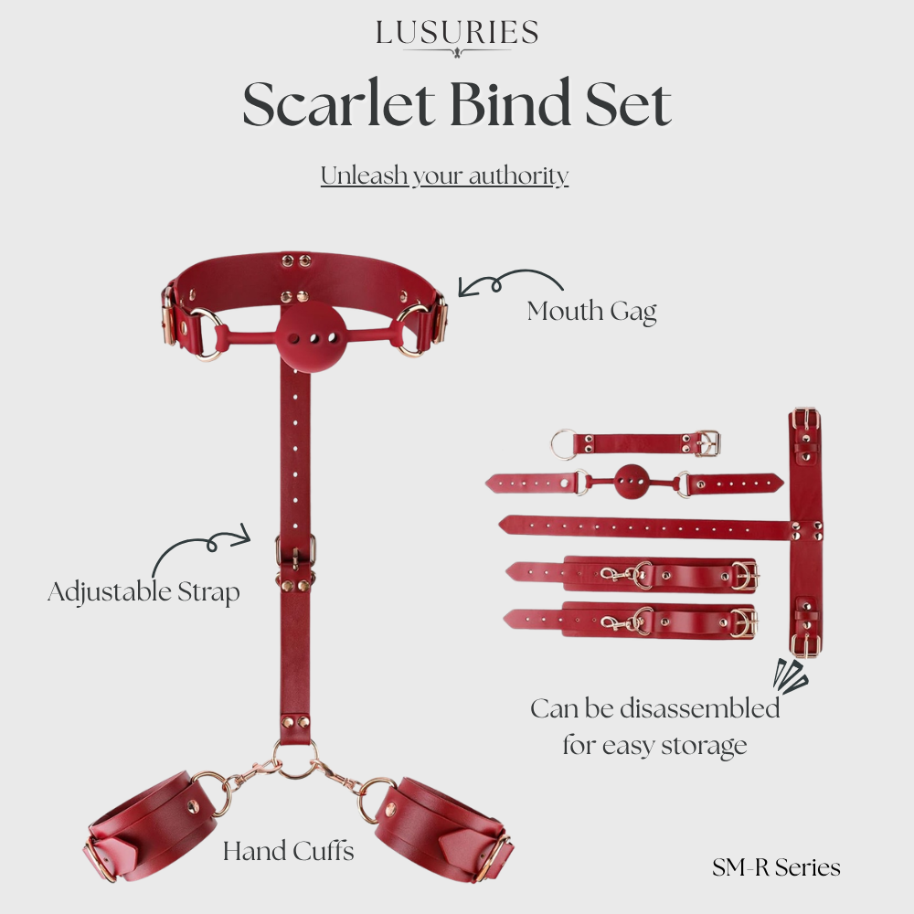 LUSURIES | BDSM Restrain Series | Scarlet Bind Set – Premium BDSM Collar, Cuffs & Gag Set (4-Piece)
