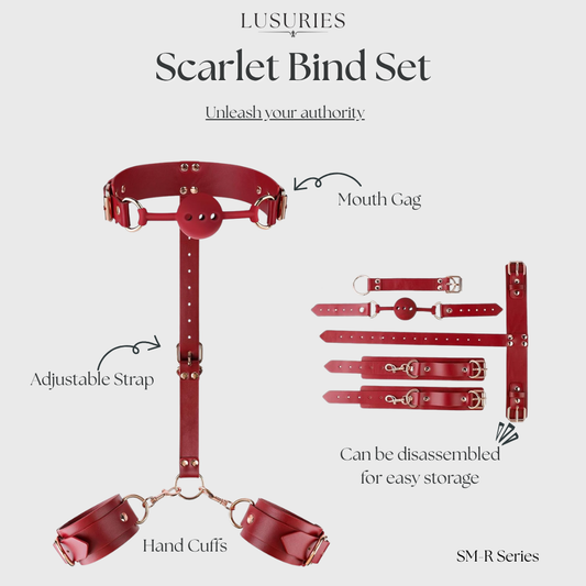 LUSURIES | BDSM Restrain Series | Scarlet Bind Set – Premium BDSM Collar, Cuffs & Gag Set (4-Piece)