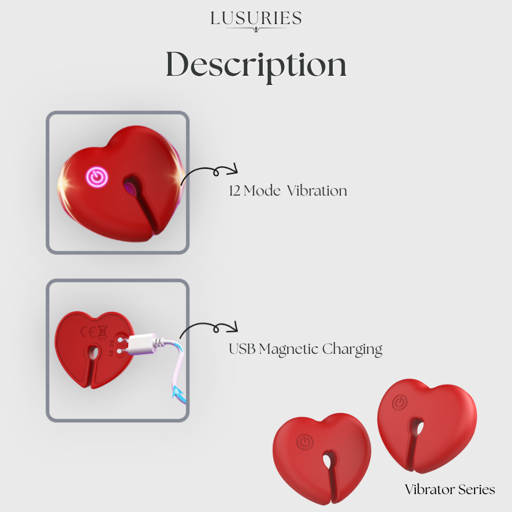 LUSURIES | Vibrator Series | Heart Clamps & Nipple Vibrator - 12 Vibration Modes with USB Magnetic Charging