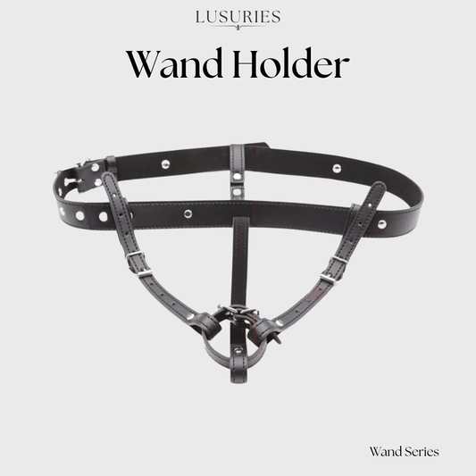 LUSURIES | Wand Series | Adjustable Leather Wand Vibrator Harness Holder Strap – Hands-Free Body Restraint Belt