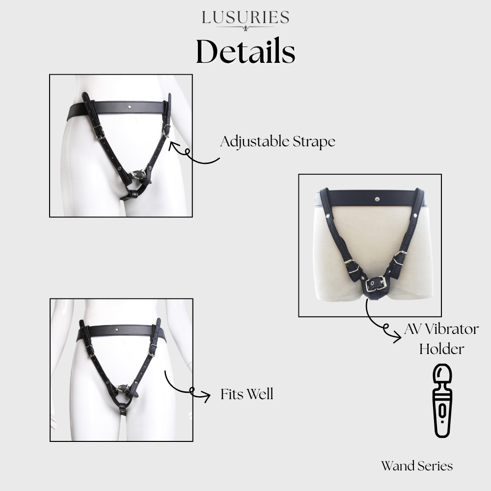 LUSURIES | Wand Series | Adjustable Leather Wand Vibrator Harness Holder Strap – Hands-Free Body Restraint Belt