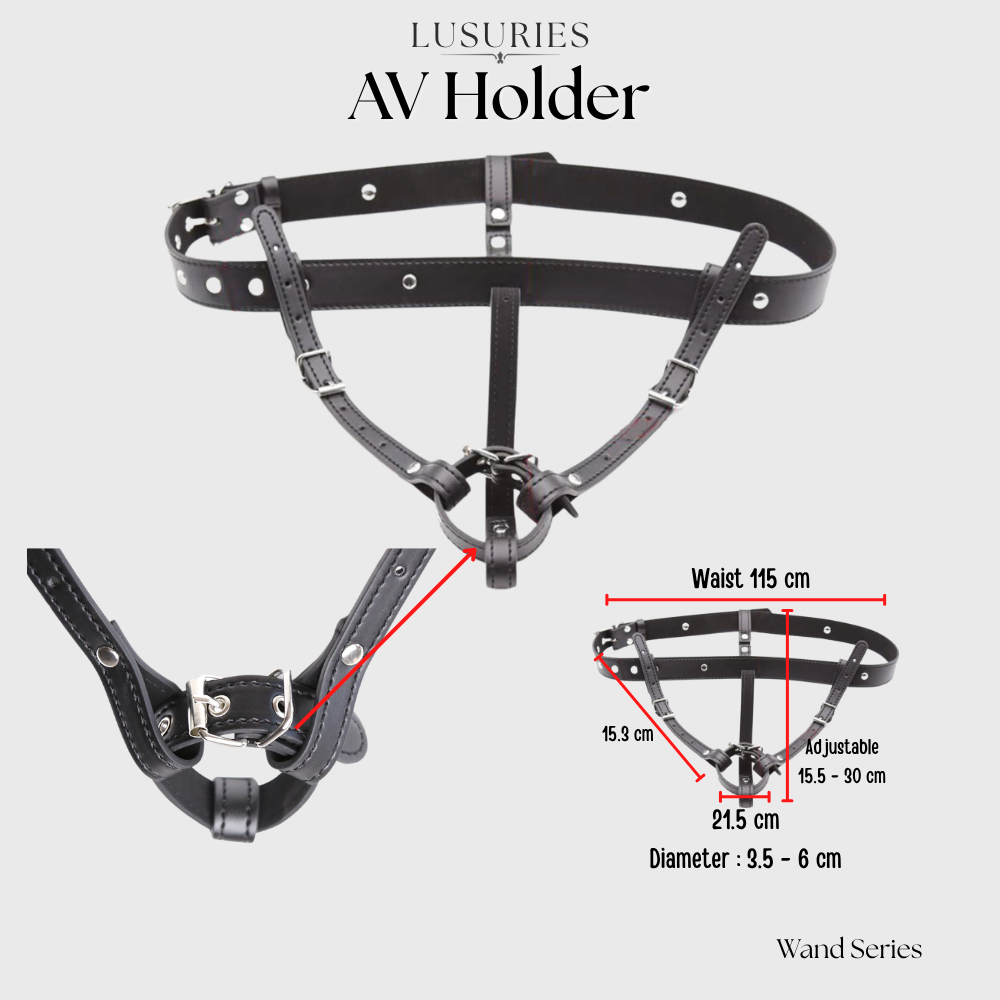 LUSURIES | Wand Series | Adjustable Leather Wand Vibrator Harness Holder Strap – Hands-Free Body Restraint Belt